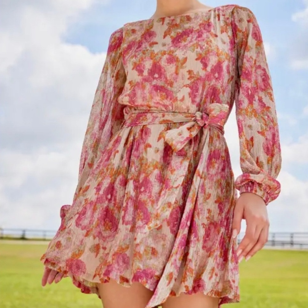 Kirsi Metallic Floral Long Sleeve Minidress from Dress the Population NWOT
